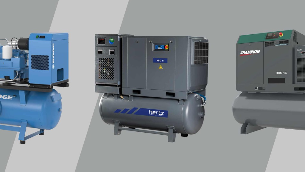 an arrangement of various rotary screw air compressors
