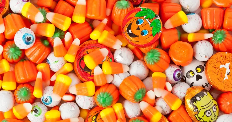 a pile of assorted halloween candies